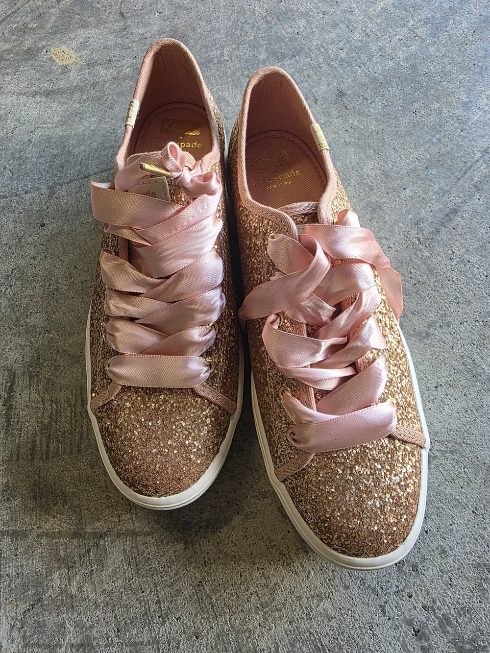 Keds Kate Spade Triple Up Celebration Rose Gold Glitter Sneakers